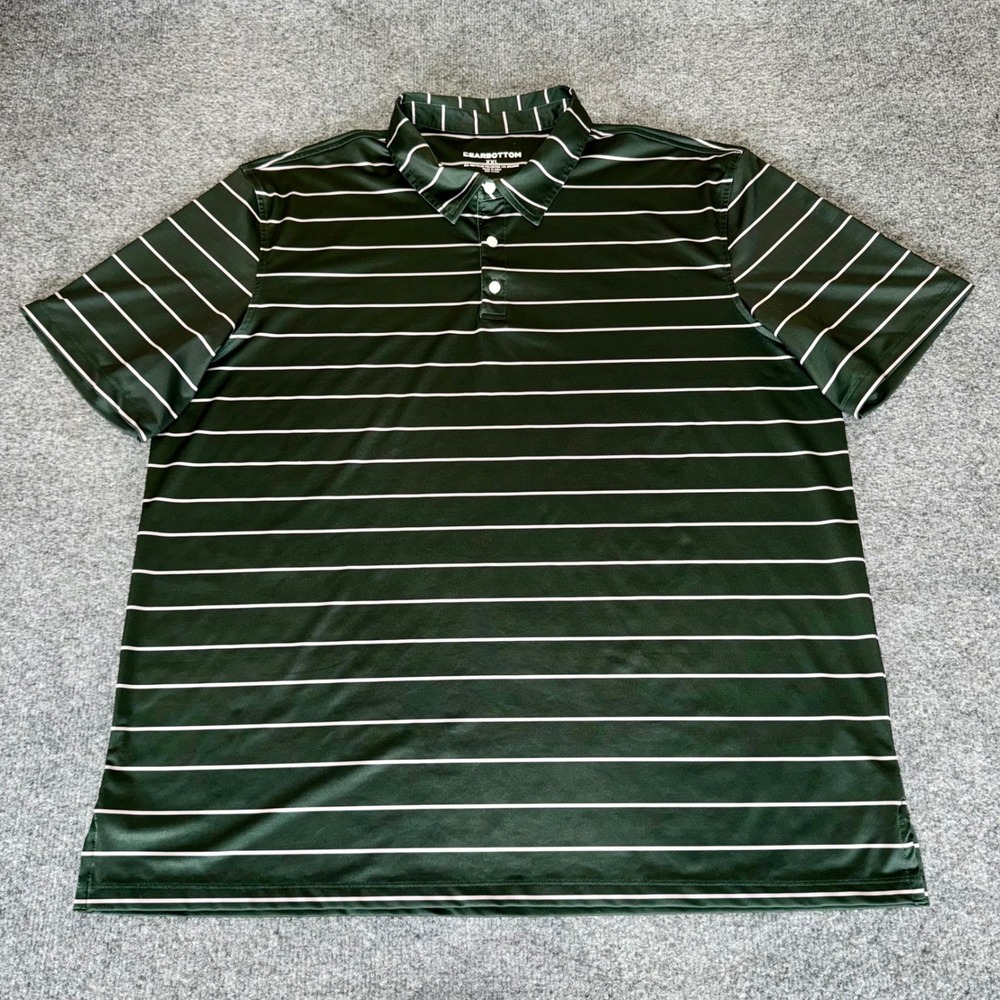 Bearbottom Polo Shirt Mens 2XL Green‎ Striped Golf Athletic Short Sleeve Casual